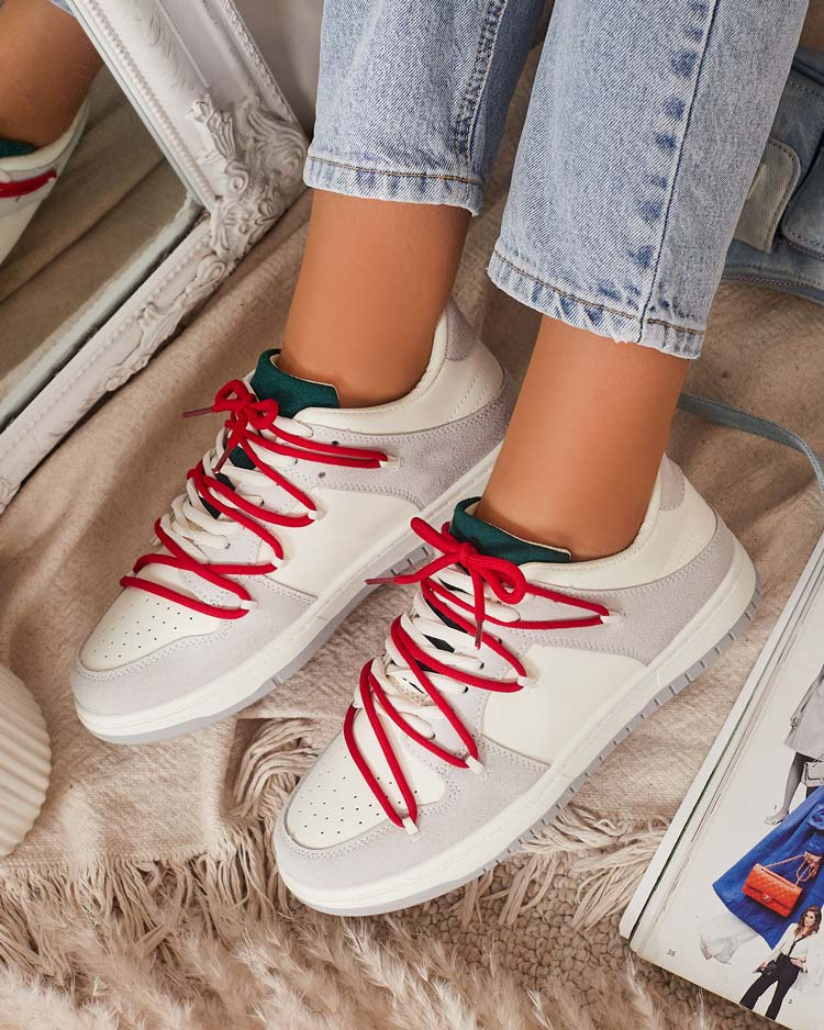 Resti White and gray women's sports sneakers with red laces Olierinc - Footwear