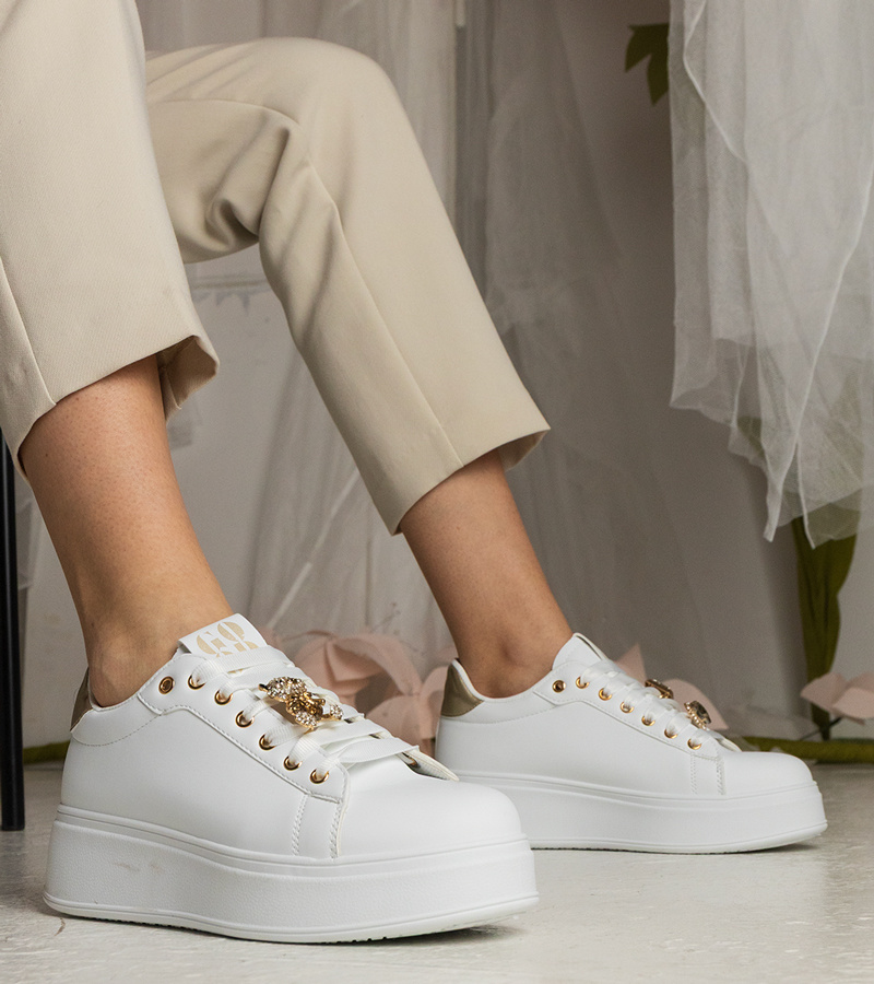 Gemre White and gold women's sneakers adorned with stones Sarena