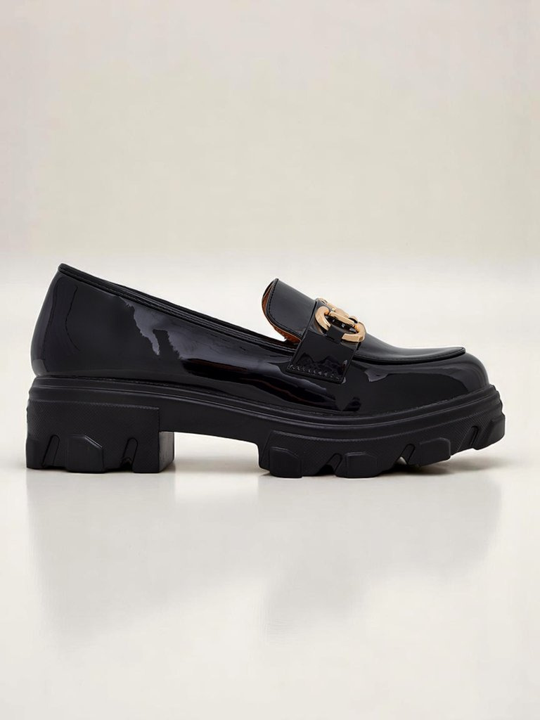 Resti Patent Leather Women&#039;s Loafers with Decoration Black Velvet