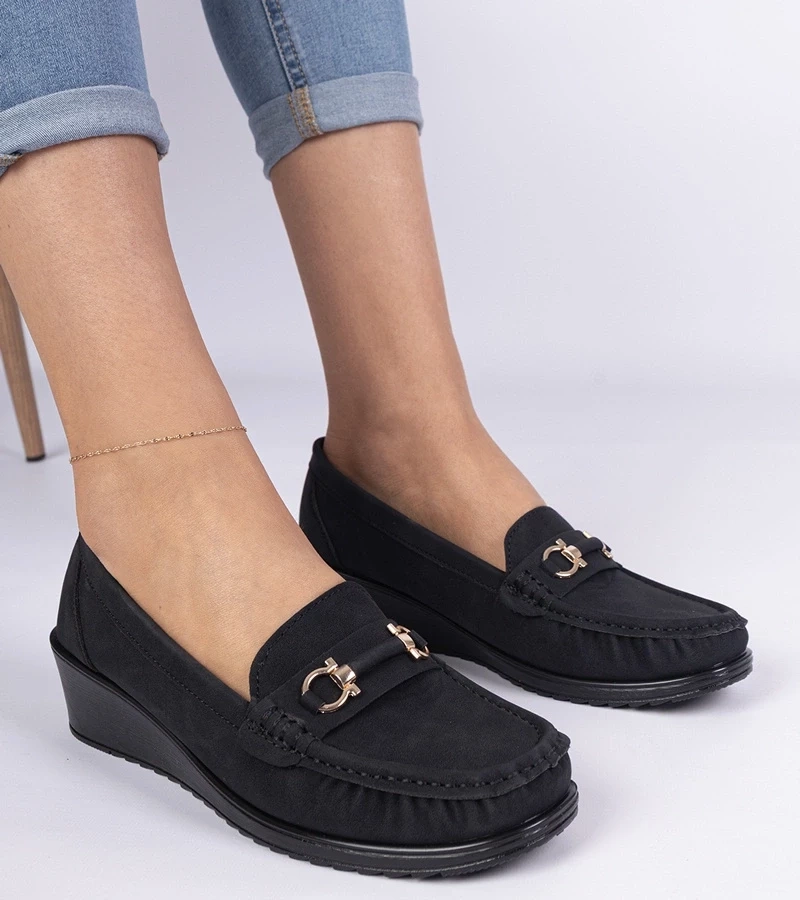 Gemre Mocasini negri de damă pe platformă cu finisaj mat Sambada