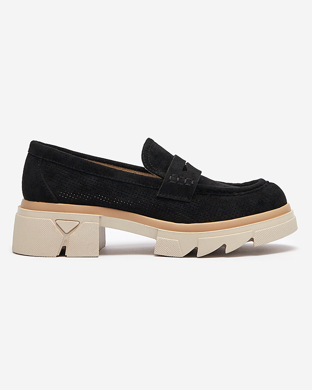 Resti Black women&#039;s openwork moccasins on a solid sole Ejina - Footwear