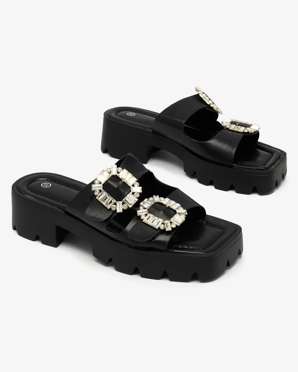 Resti Royalfashion Black women&#039;s embellished Tireta heeled flip-flops