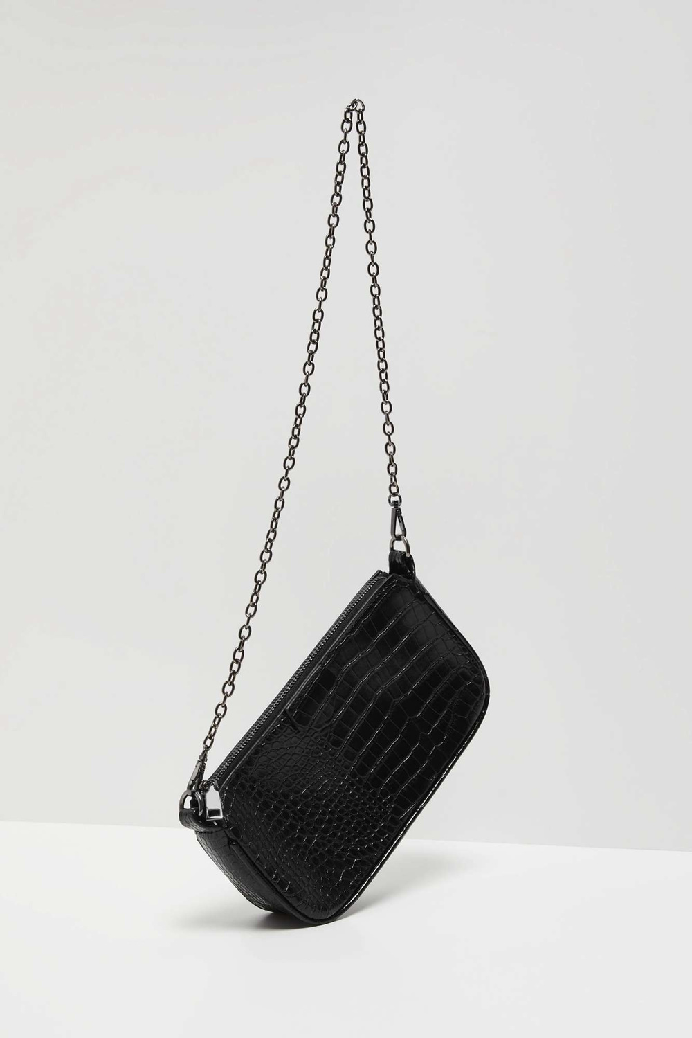 Marisse Imitation Snakeskin Shoulder Bag, Black