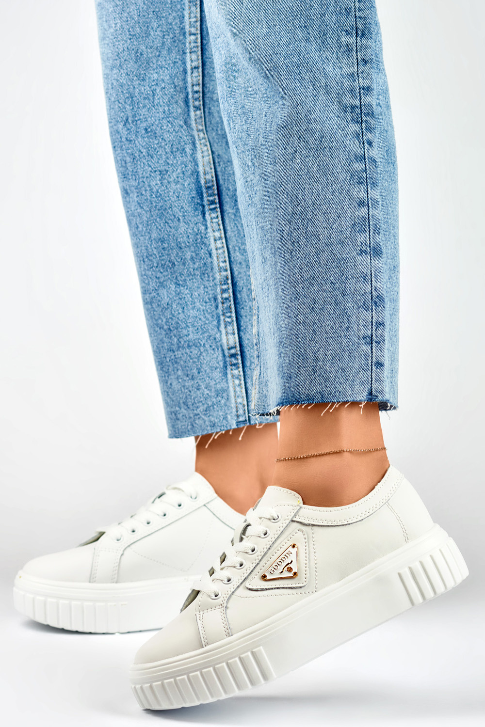 primohurt Białe buty sportowe damskie ze skóry naturalnej skórzane buty sportowe dla kobiet