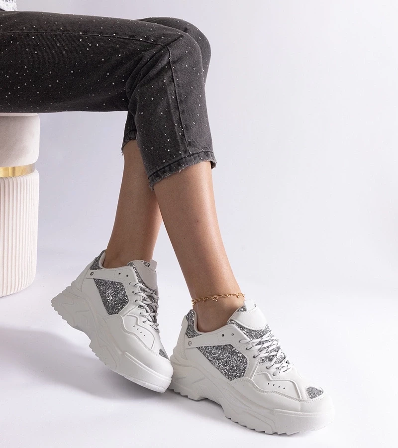 Gemre Adidași albi de damă cu inserții strălucitoare Caraballo