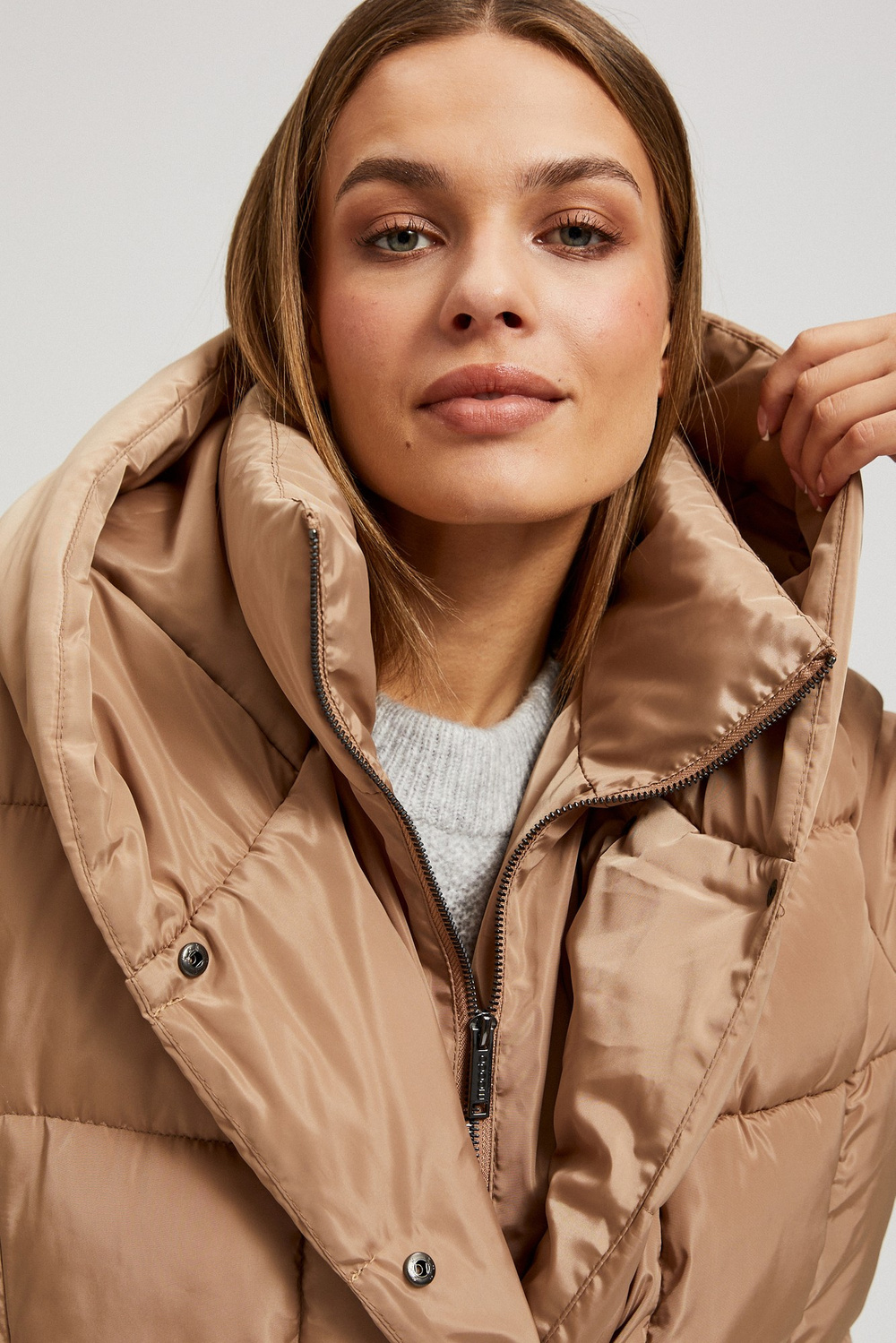 Marisse Quilted Jacket With Hood, Dark Beige