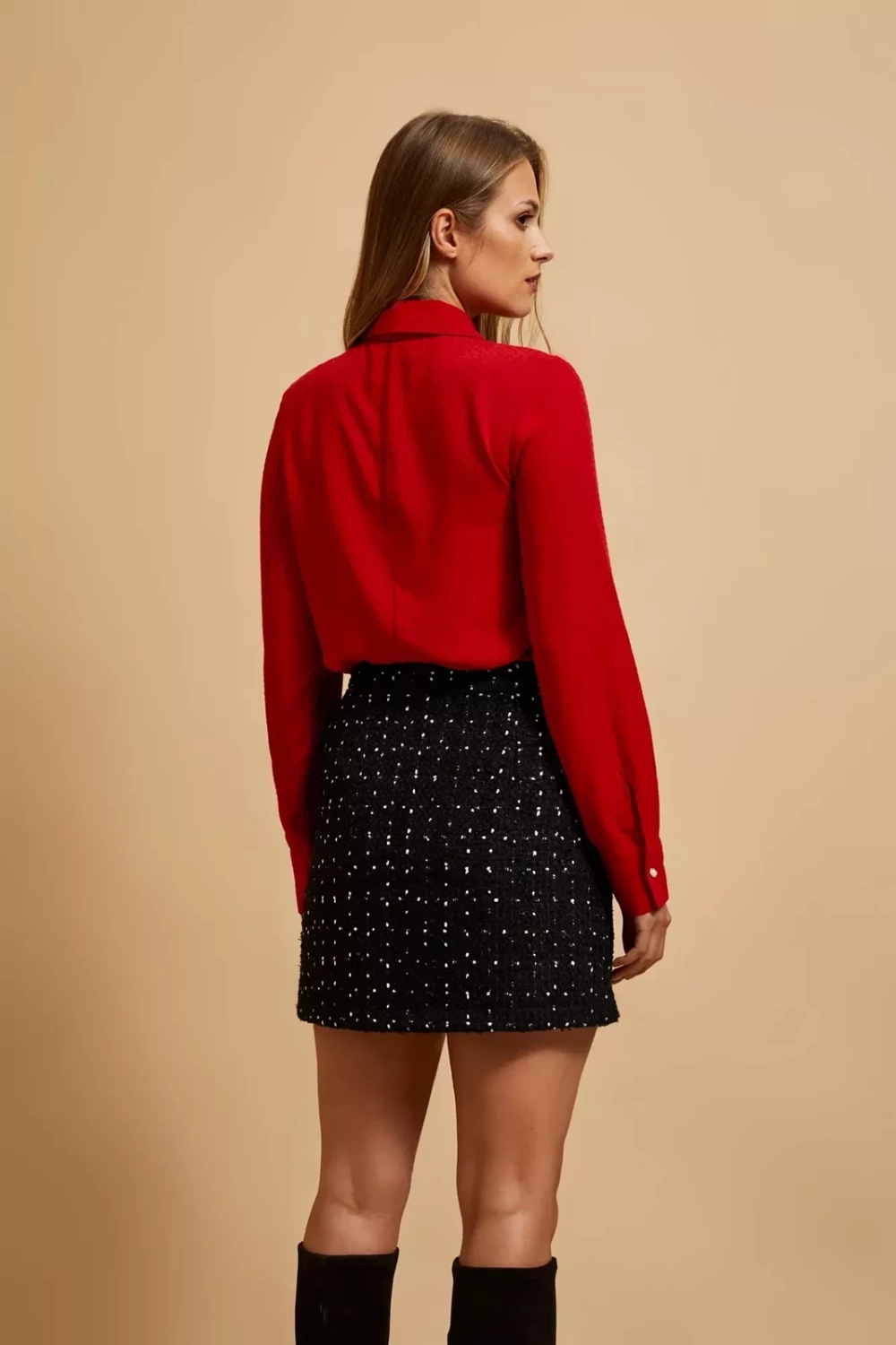 Marisse Red Tie-Neck Shirt