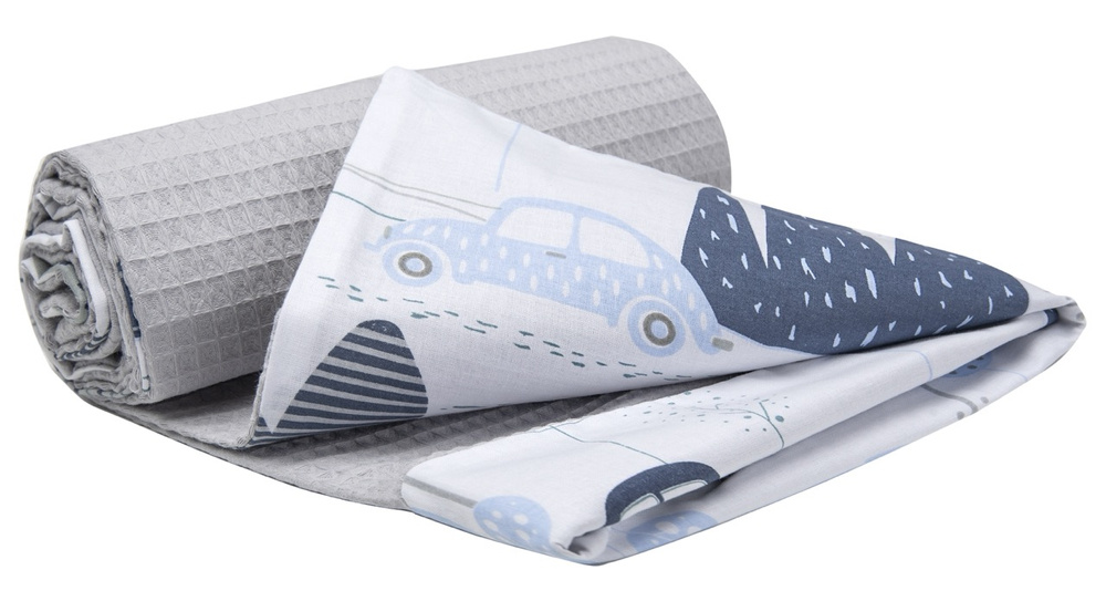 Medi Partners Blanket 75x100 cotton + cotton Waffle – Retro cars + gray Waffle