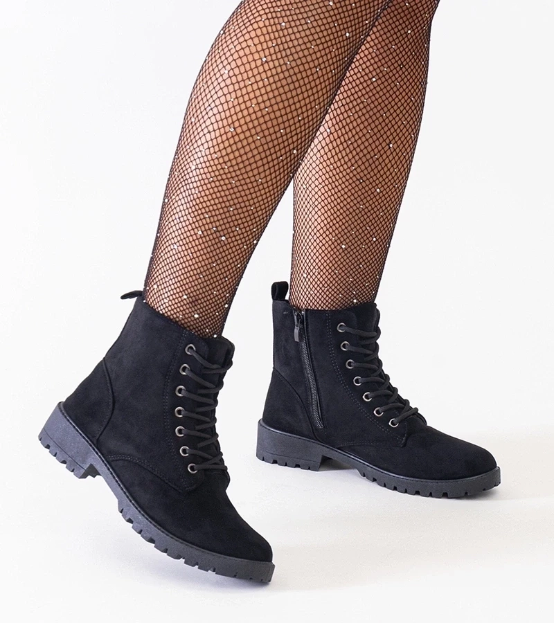 Gemre Cizme negre din eco-velur tip worker pe platformă Barosa.