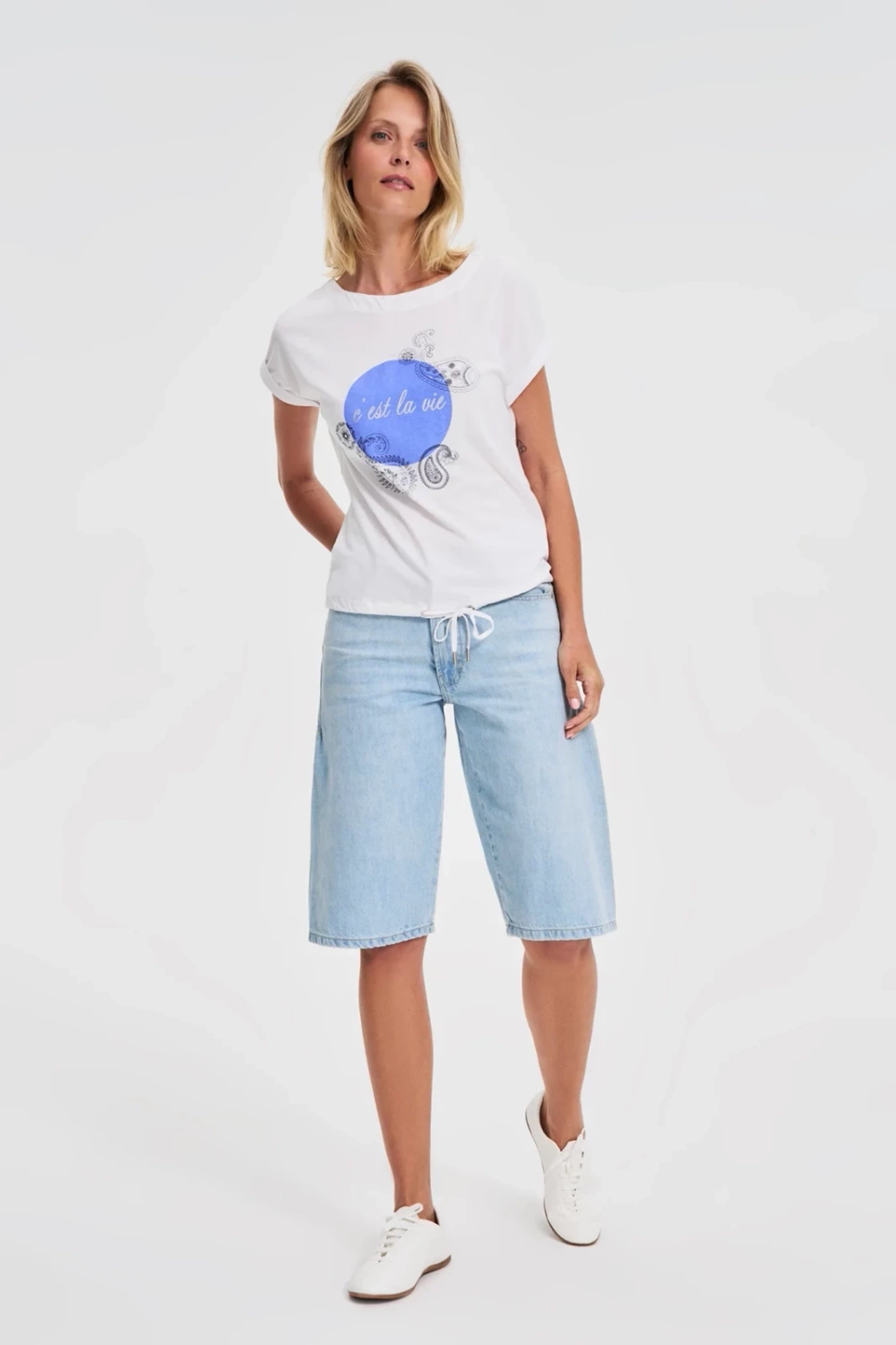 Marisse Cotton Blouse With Print, White