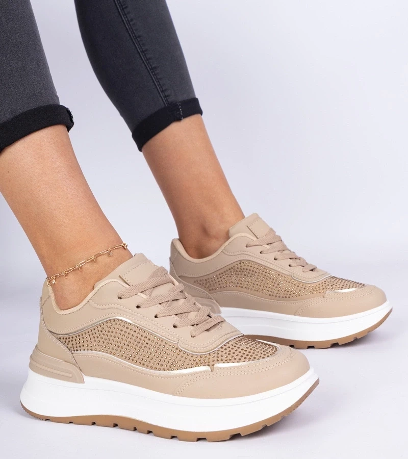 Gemre Adidași maro de damă cu zirconii Fucco