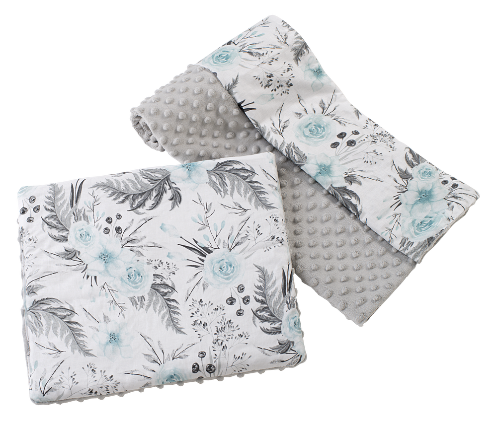 Medi Partners Quilt 75x100 + pillow 35x30 cotton + minky – Flowers + gray minky