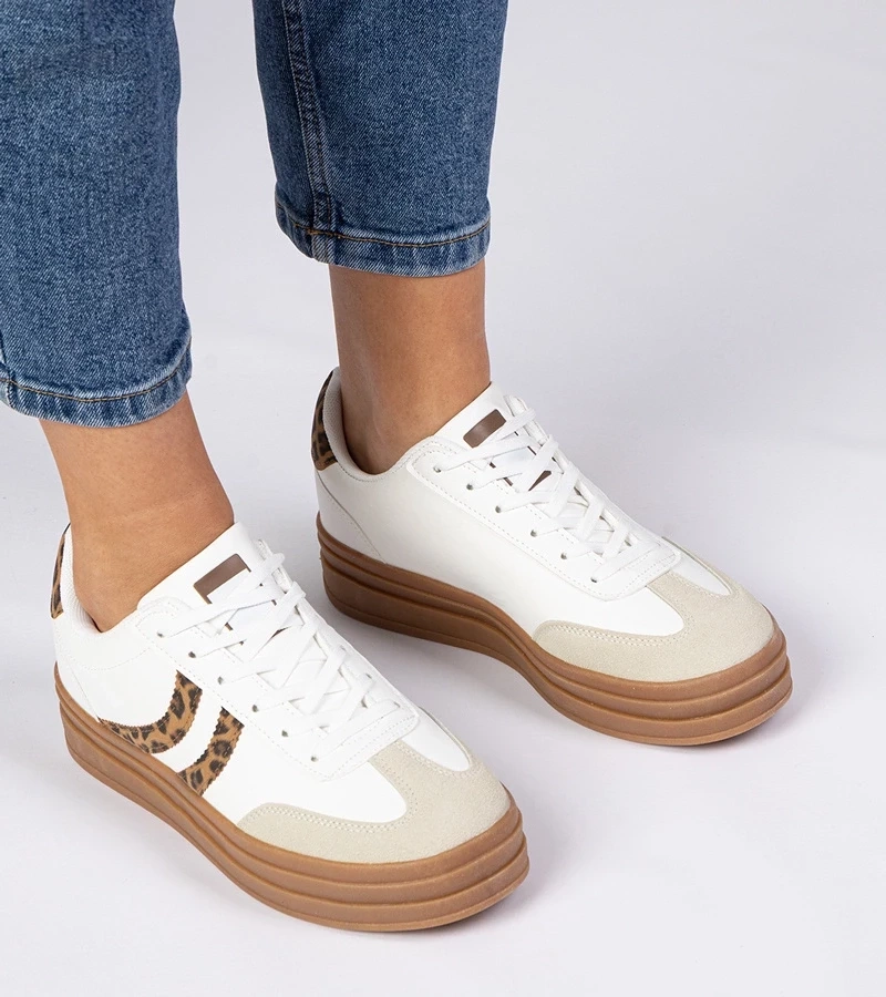 Gemre Adidași albi de damă cu detalii leopard Melly