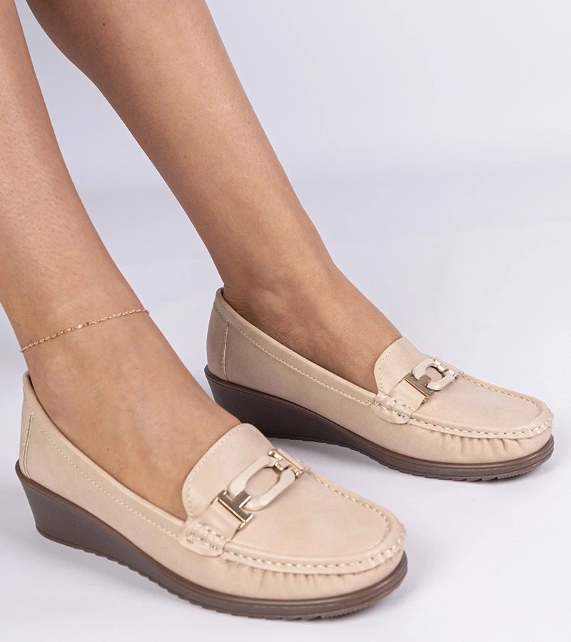 Gemre Mocasini bej pentru femei cu platformă din piele ecologică Kappi