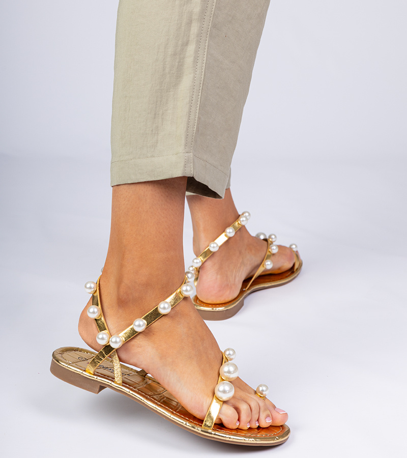 marka niezdefiniowana Gold women's sandals decorated with pearls Sarino