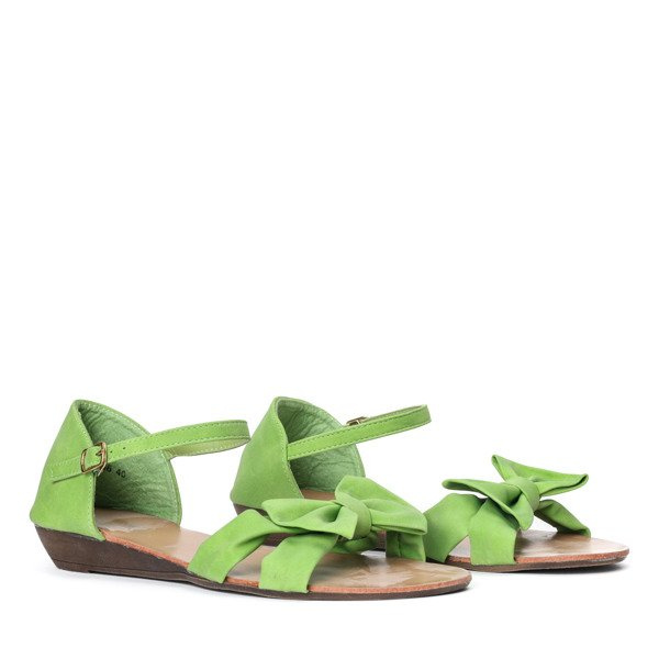 Resti Green sandals on a low heel with a bow Verbinea - Footwear