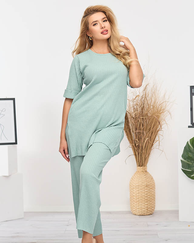 Resti Women's light green striped cotton set - Clothing