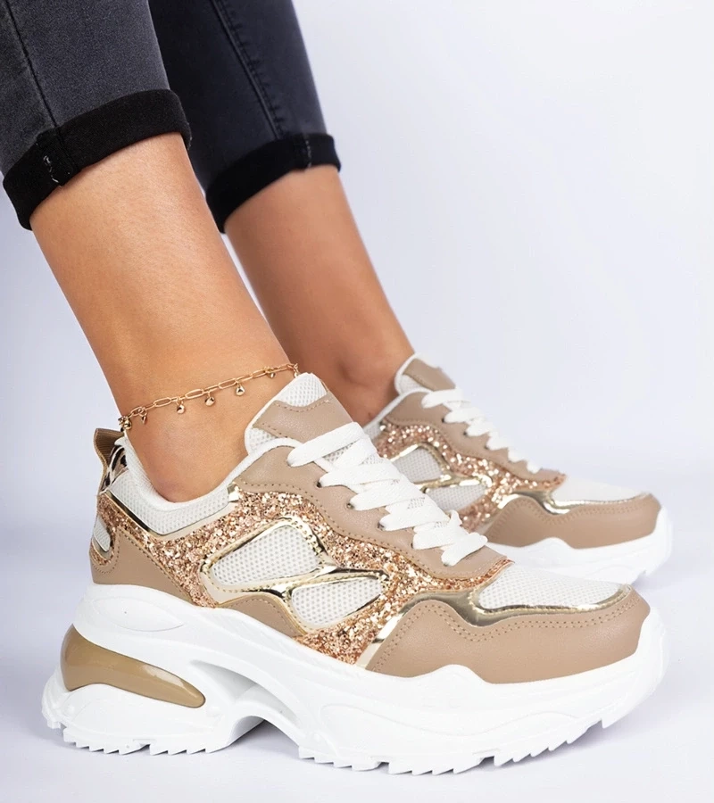 Gemre Adidași maro de damă decorați cu sclipici Sandoria