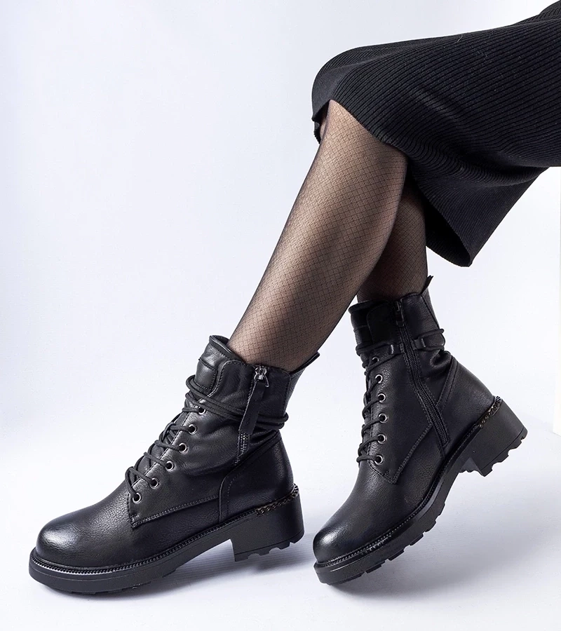 Gemre Botine negre cu fermoar decorativ Emarese