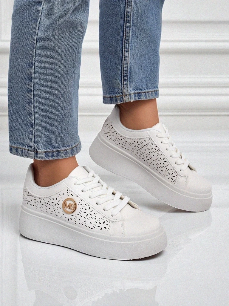 Resti Aelia women&#039;s platform sneakers white openwork ecru