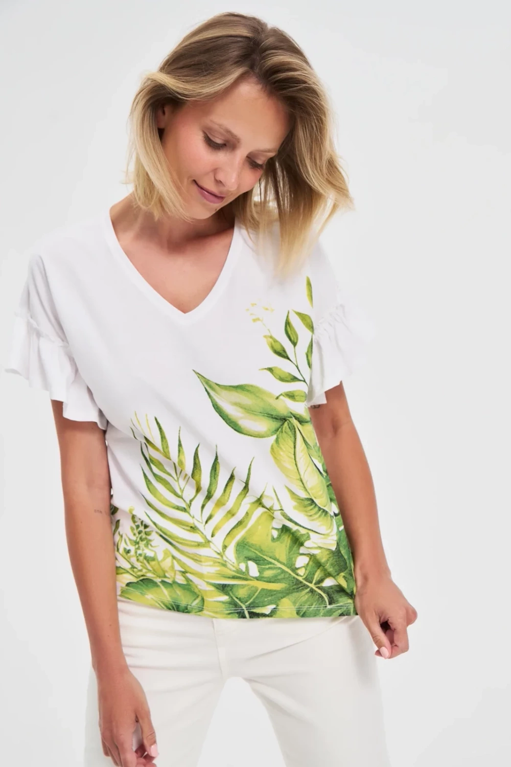 Marisse Cotton Blouse With Ruffled Sleeves, White