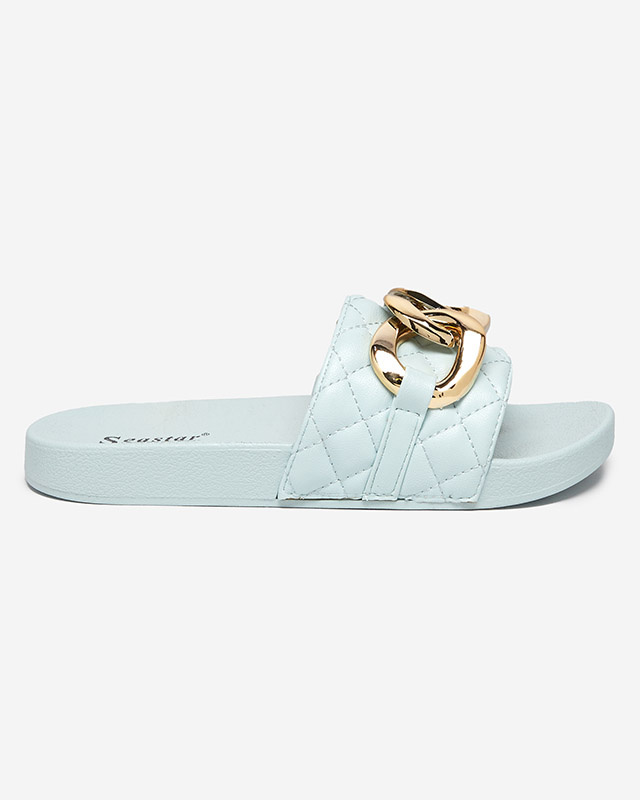 Resti Blue women's quilted slippers with a gold chain Eteris - Footwear