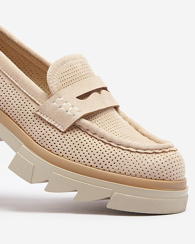 Resti Beige women&#039;s openwork moccasins on a solid sole Ejina - Footwear