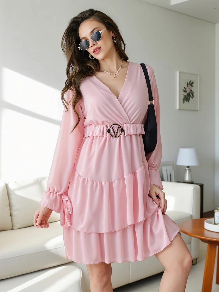 Resti Women's mini dress with ruffles and wrap neckline
