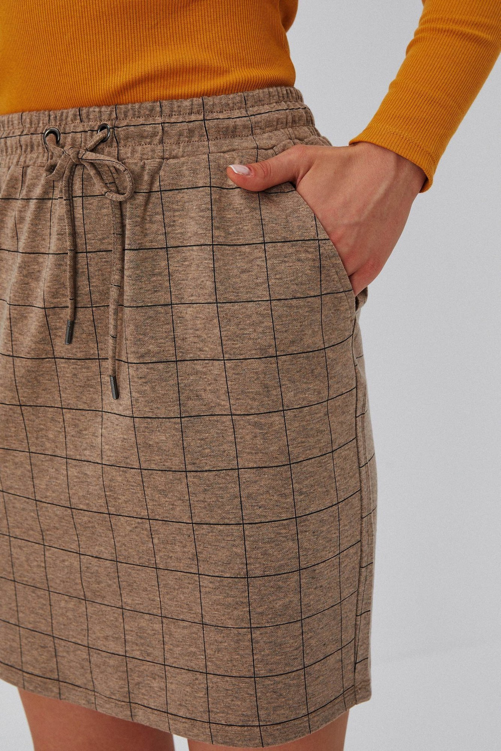 Marisse Checkered Pencil Skirt Z-Sc-3602 Caramel
