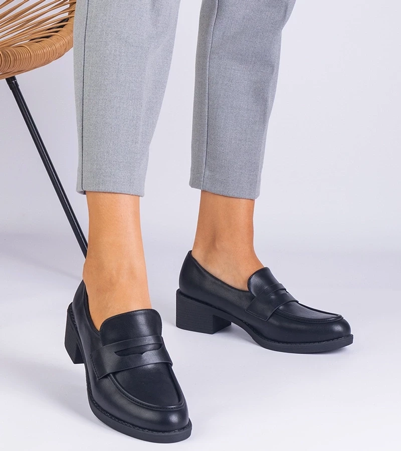 Gemre Pantofi negri de damă din piele ecologică cu toc jos Astrelia