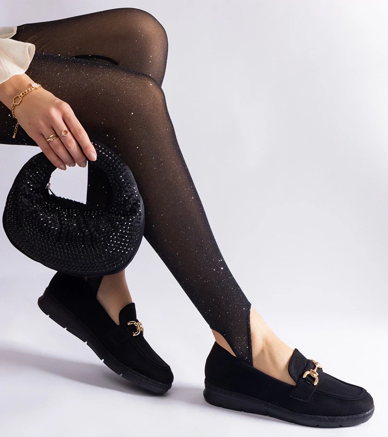 Gemre Mocasini negri perforați pentru femei din piele ecologică întoarsă Sandoval