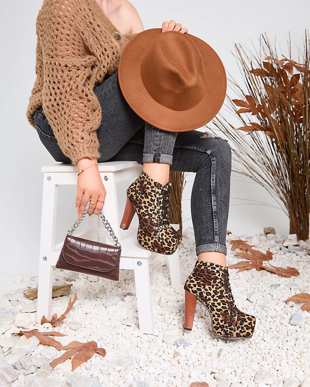 Resti Beige women&#039;s high stiletto boots in leopard print Seficone