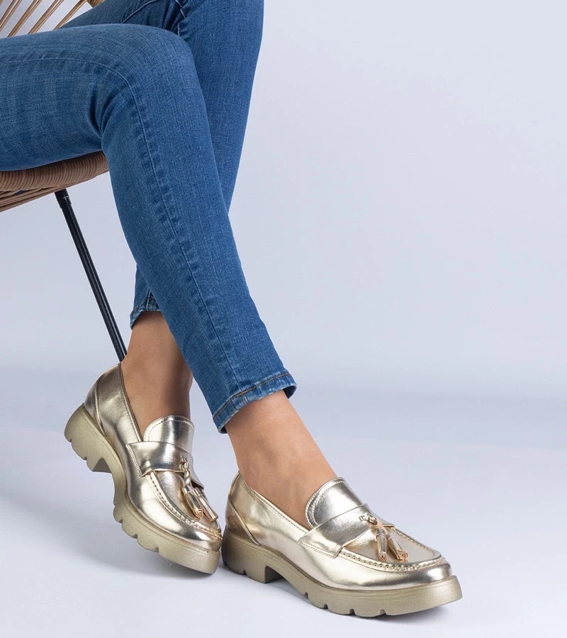 Gemre Pantofi clasici aurii cu ciucuri Esitta