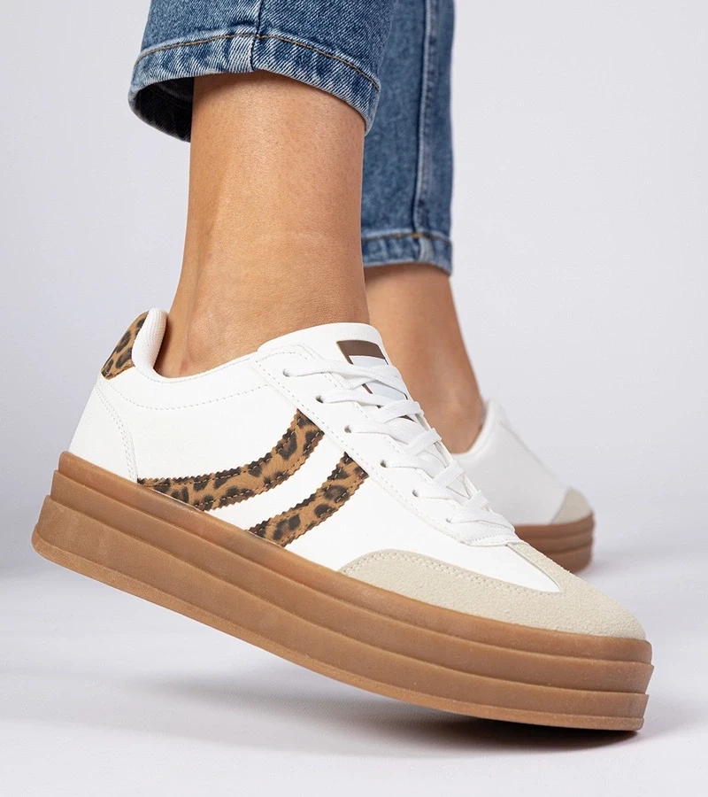 Gemre Adidași albi de damă cu detalii leopard Melly