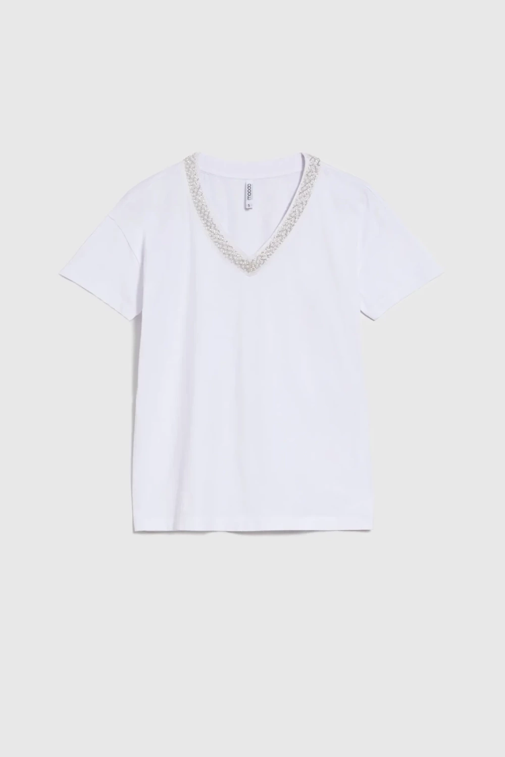 Marisse T-Shirt With Decorative Neckline, White