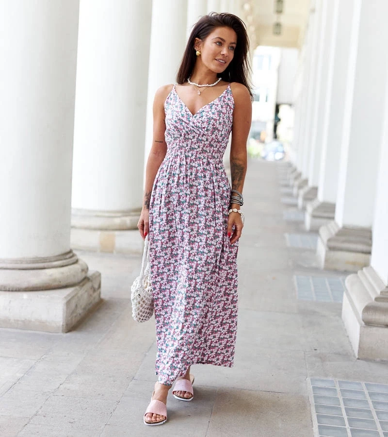 UR/CEO Pink floral maxi dress Jolanda