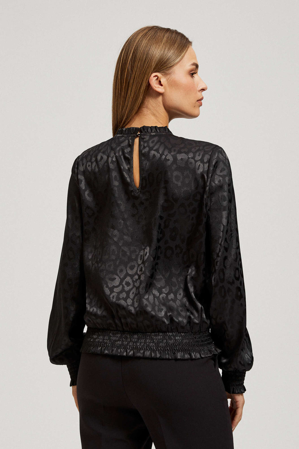 Marisse Black Puff Sleeve Animal Print Shirt