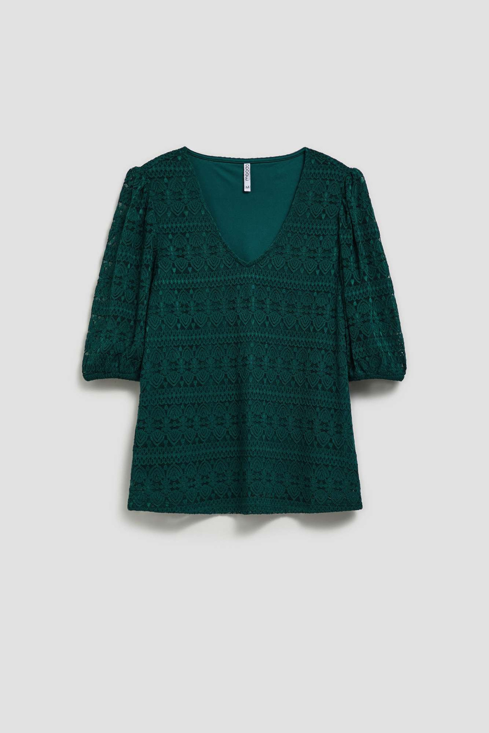 Marisse Emerald Lace Blouse With Puffed Sleeves