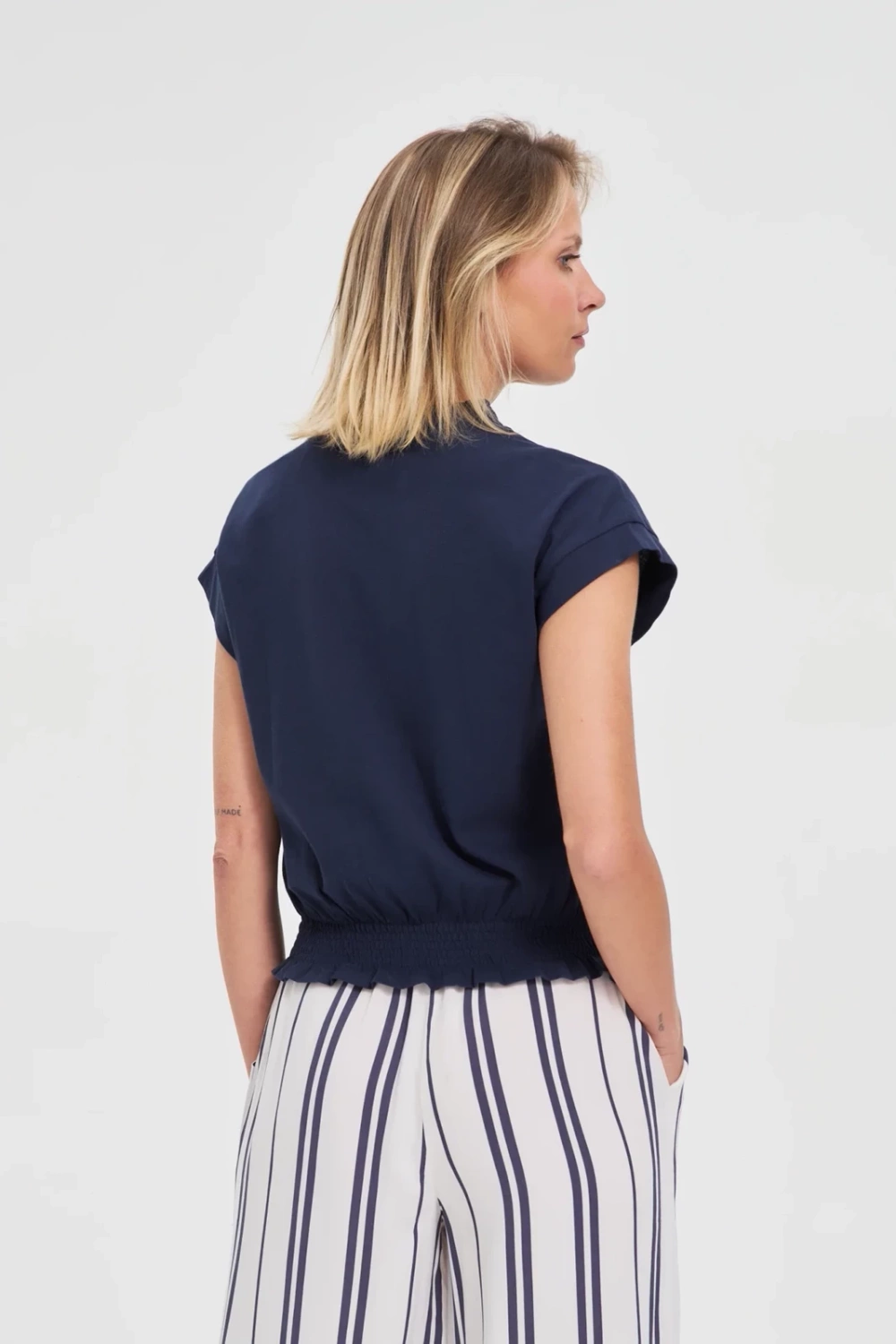Marisse Navy Blue Cotton Blouse