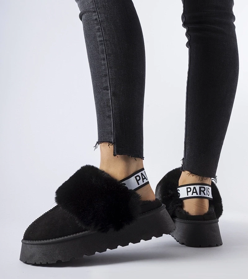 marka niezdefiniowana Papuci negri cu elastic și blană Sangro