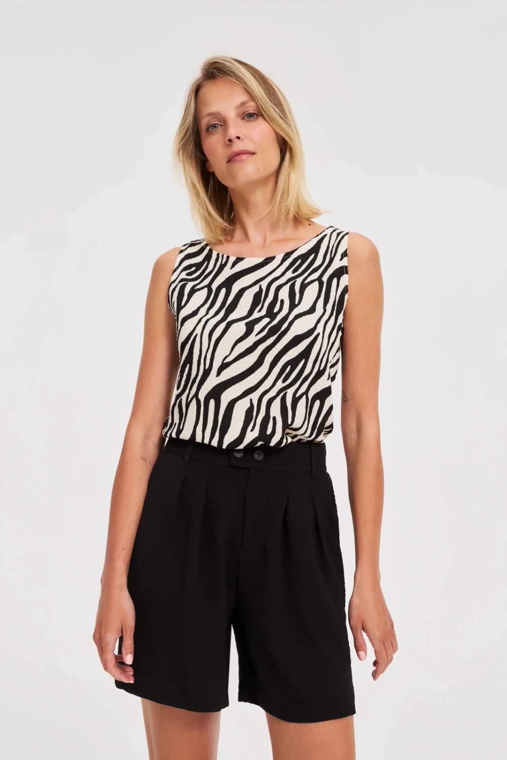 Marisse White Animal Print Top
