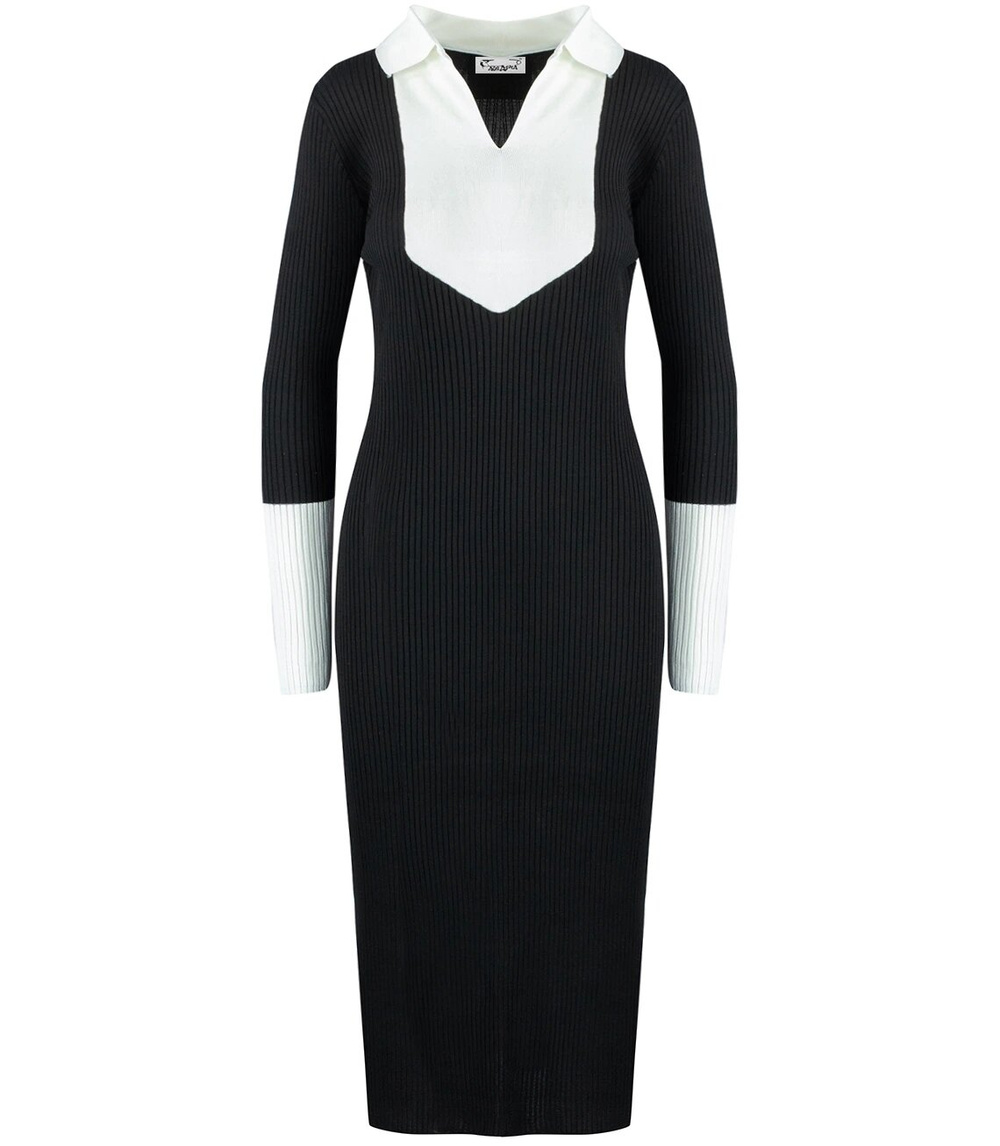 Pri Elegant ribbed dress with a LILA collar