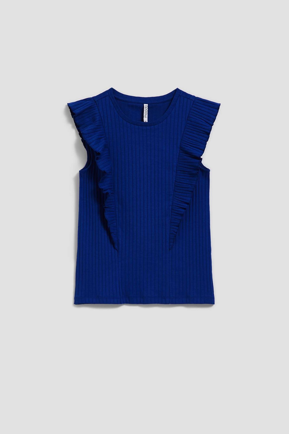 Marisse Blue Ribbed Blouse With Ruffles