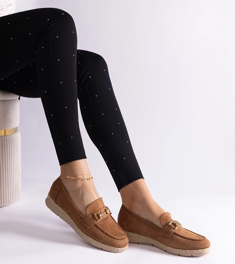 Gemre Mocasini de damă din piele ecologică întoarsă caramel Sandoval