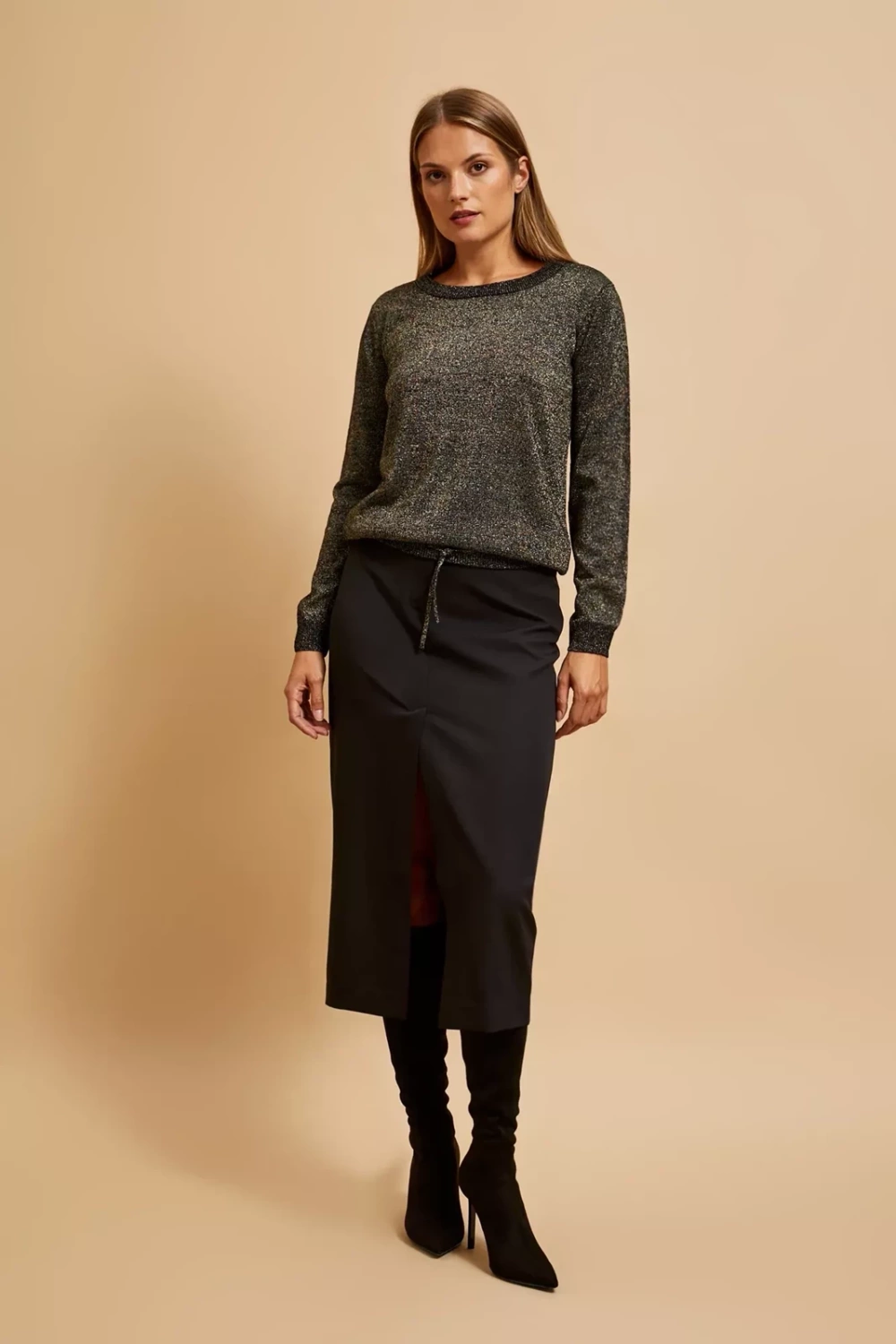 Marisse Black Metallic Thread Sweater