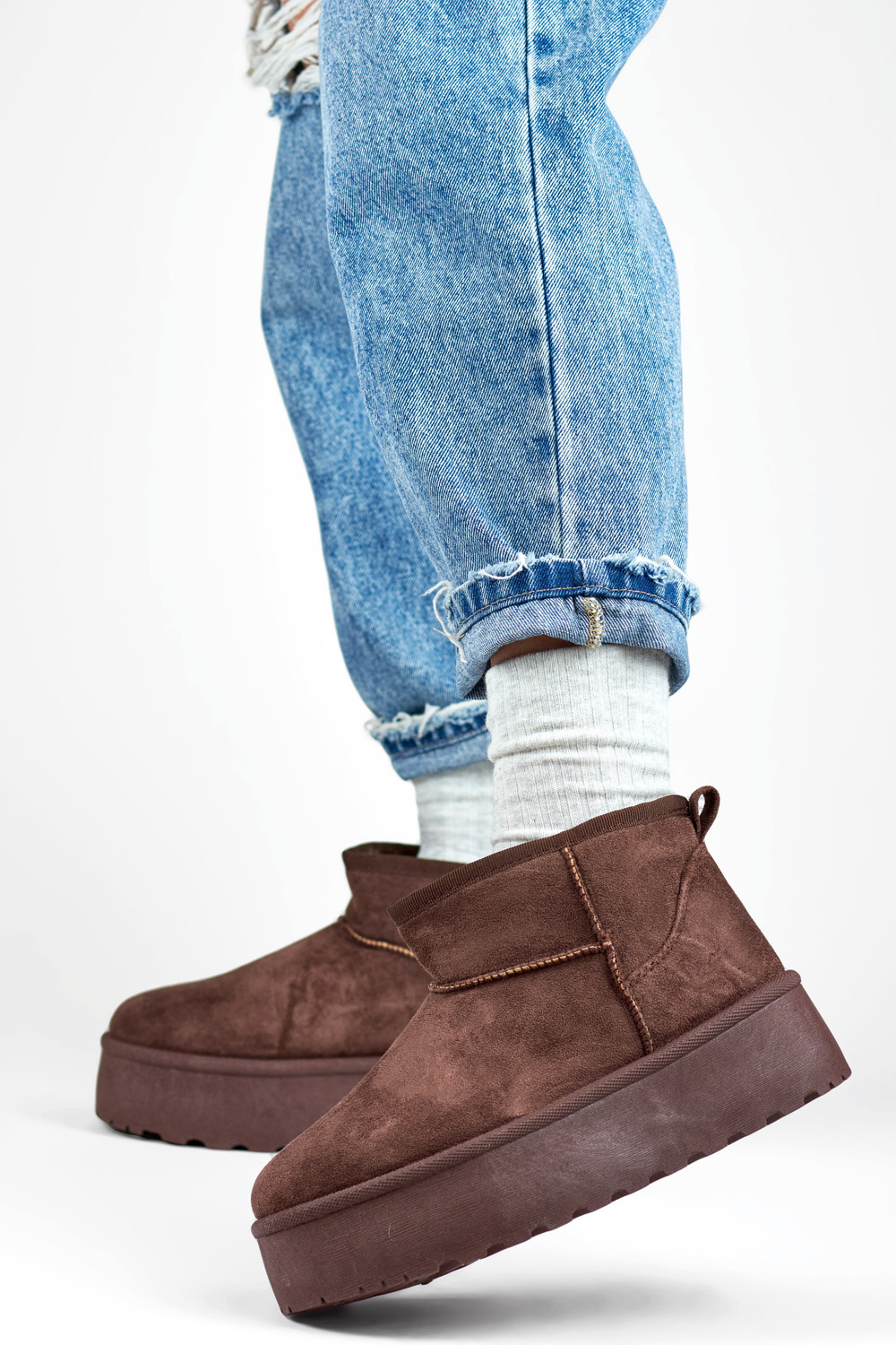 primohurt Śniegowce na grubej podeszwie brązowe