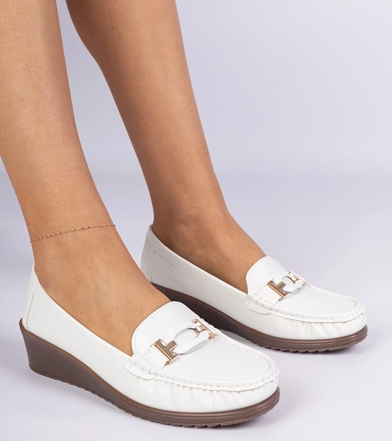 Gemre Mocasini albi de damă pe pană din piele ecologică Kappi