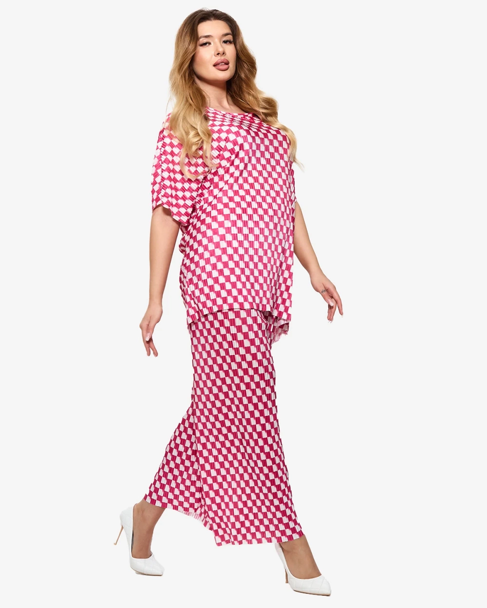 Resti Fuchsia women's pleated patterned set - Clothing