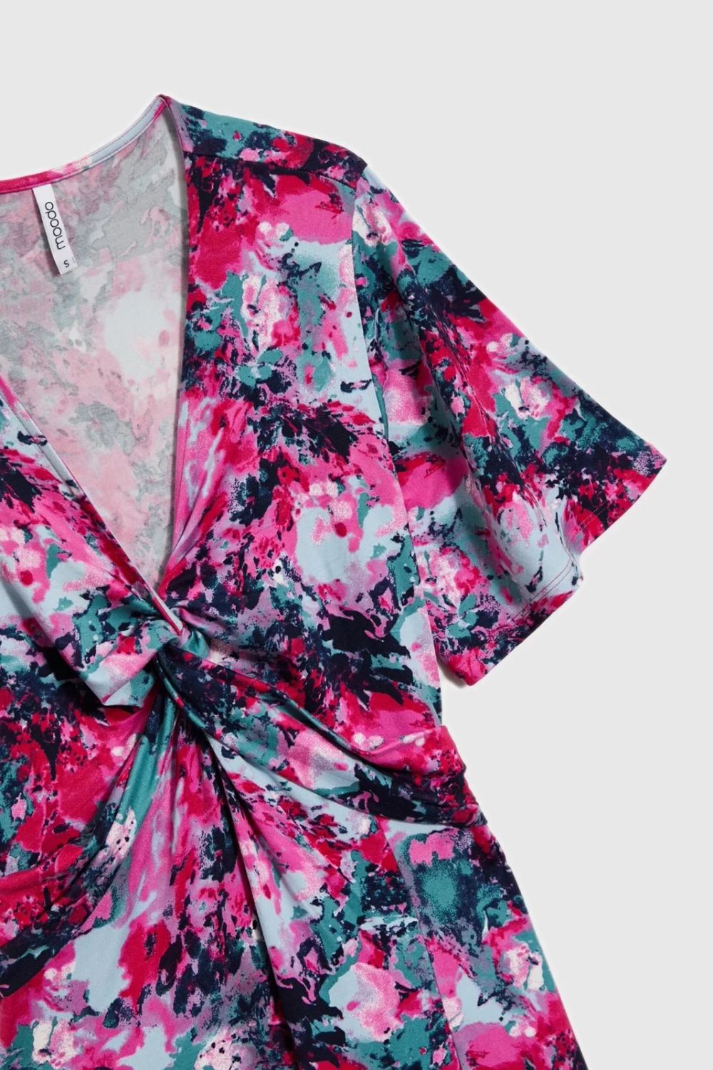 Marisse Patterned Fuchsia Dress With A Neckline
