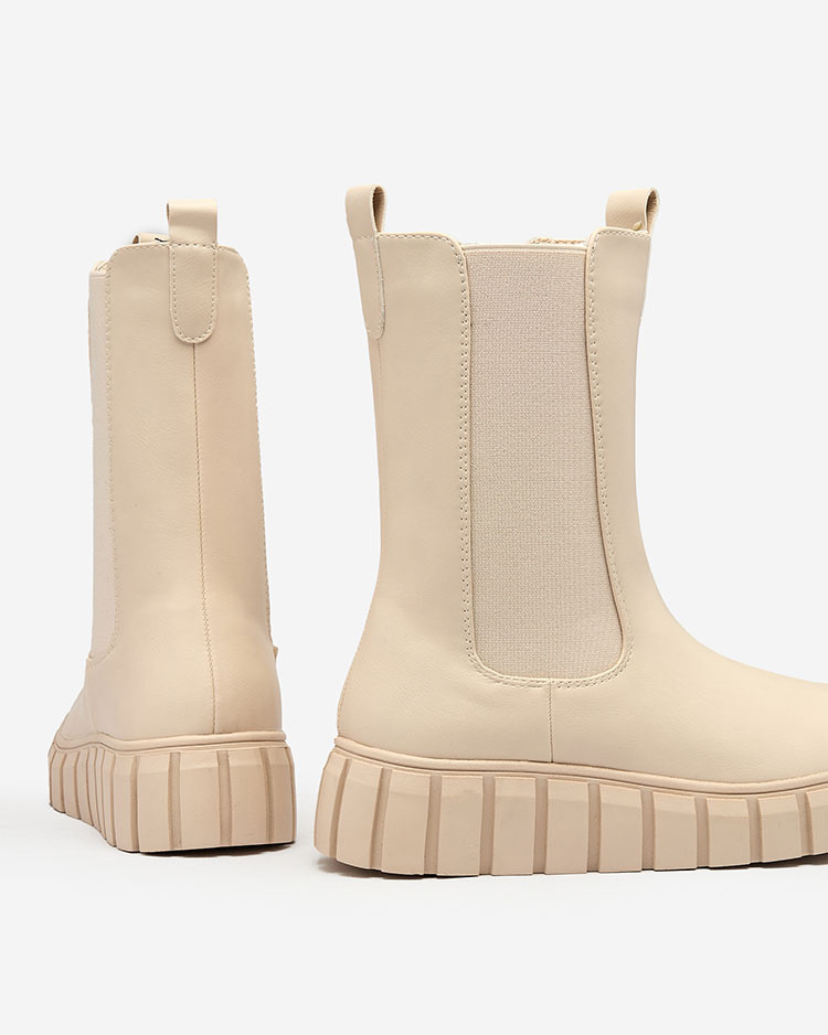 Resti Women&#039;s high flat heeled boots in ecru Elicane